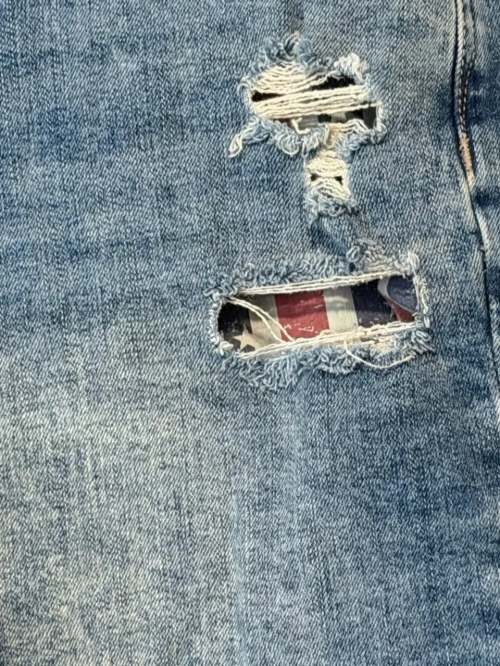 Distressed Denim Jean Shorts with Pattern Pockets
